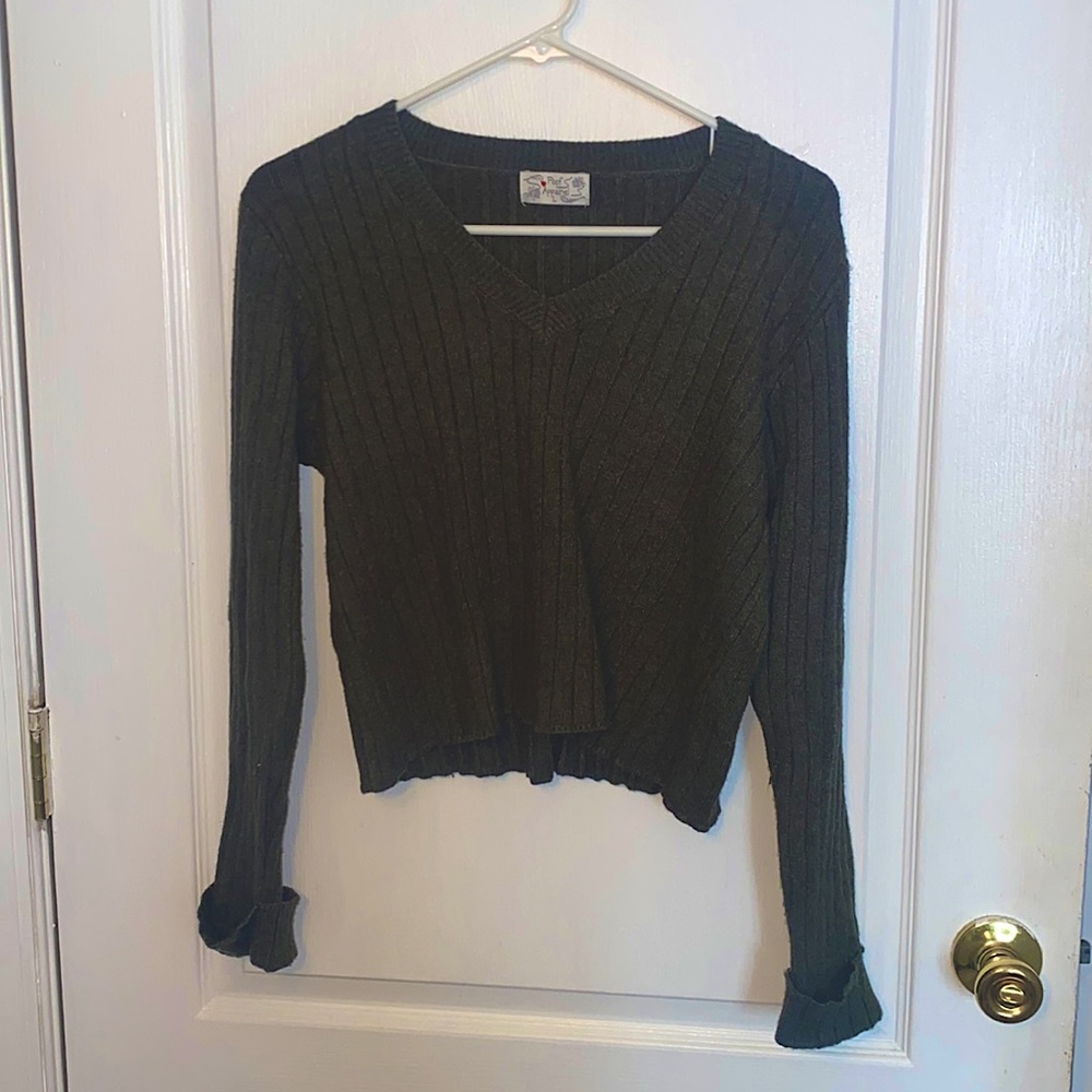 Cropped v neck long sleeve sweater ribbed Large BRAND NEW WOT